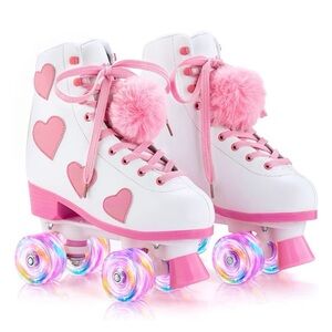 Women's & Girls Classic Roller Skates With Light Up Wheels And Love Heart Size 9
